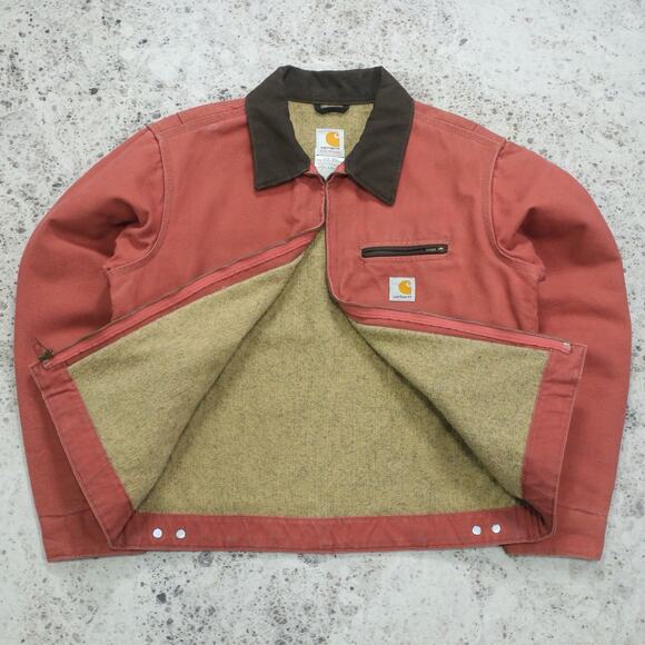 WOMENS Vintage Carhartt Pink Detroit Jacket WJ097 VRS Sherpa Lined Size Medium - Picture 2 of 16